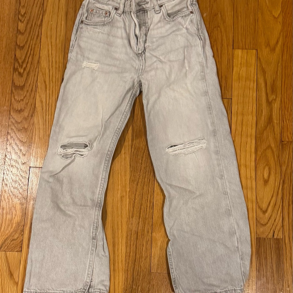 Zara Wide Leg Light Gray Distressed Jeans
